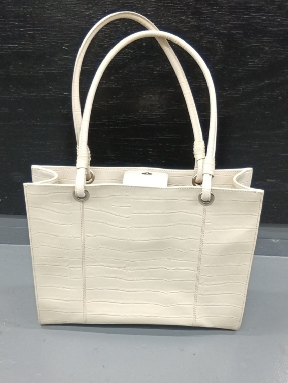 Wilson's Leather Croc-Embossed Genuine Leather Tote Bag Ivory